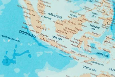 Close up view of the java sea region on a vintage political world map Stock-Fotos