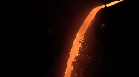 Close up view jet of molten iron Stock Footage 56890380