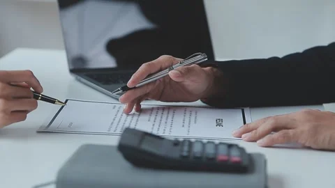 Close up view of job interview in office, focus on resume writing tips, emp.. Stock Footage 237776447