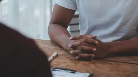 Close up view of job interview in office, focus on resume writing tips, emp.. Stock Footage 252210869