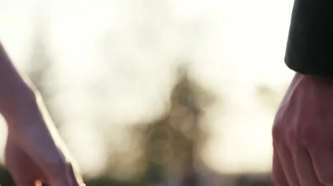 Close up view of joining hands of just married wife and husband, holding hands Stock Footage 67372896