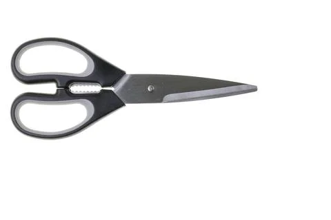 Close up view of kitchen scissors isolated on white background. 库存照片