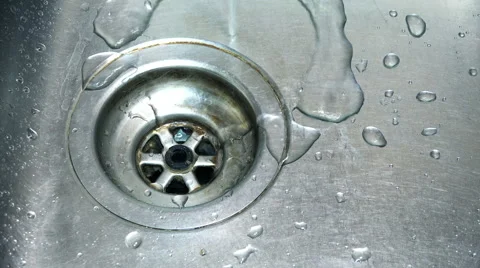 Close-up View of Kitchen Sink with Water. 4K Stock Footage 45968476