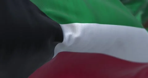 Close-up view of the Kuwait national flag waving in the wind Stock Footage 218991485