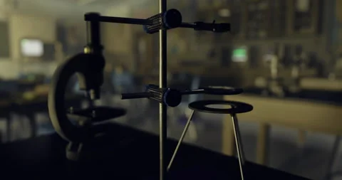 Close up view of laboratory equipment in empty science classroom Stock Footage 304507204