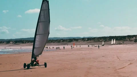 Close View of Land Sailing Athlete on Beach. Stock Footage 328045306