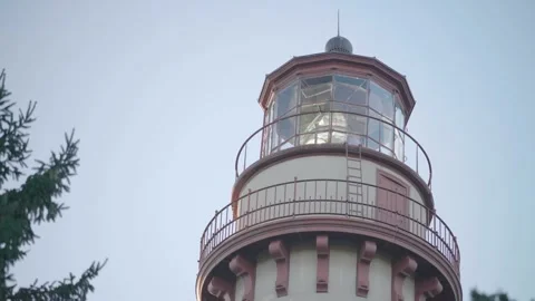 Close-up view of the lantern room and balcony of Grosse Point Lighthouse against Stock Footage 326715577