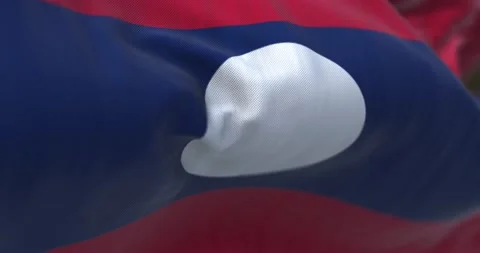 Close-up view of the Laos national flag waving in the wind Stock Footage 219629264