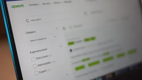 A close up view of a laptop screen on Upwork website Stock Footage 265443788