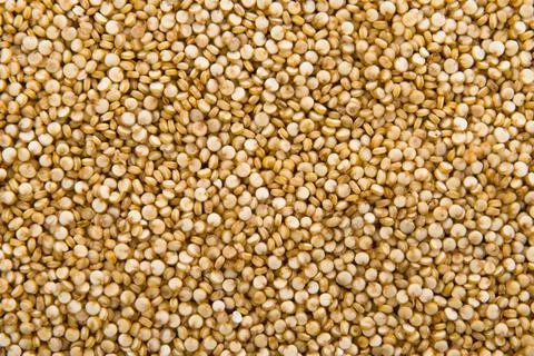 Close up view of a large pile of small round light brown grains Stock Photos