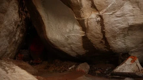 Close view of large rock caves, Ancient caves under large rocks Stock Footage 151897347