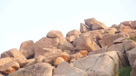 Close-up view of large rocks on the hill, Moving shot of rock mountain Video stock 151942559