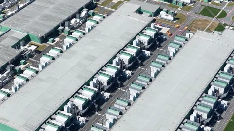 Close up view on large scale data center, facility details. Building exteror Stock Footage 311914428