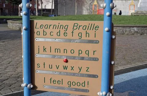 Close up view of the Learning Braille board in park in Dublin, Ireland. 写真素材