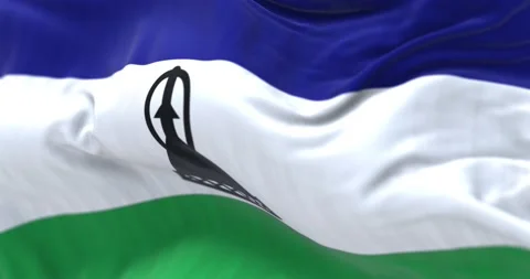 Close-up view of the Lesotho national flag waving Stock-Footage 220421845