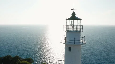 Close up view of lighthouse top against sunlight Stock Footage 158331855