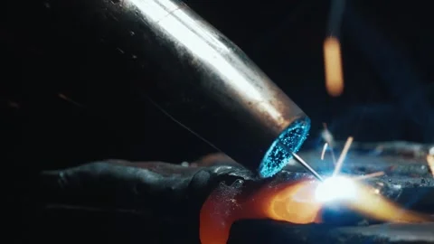 Close Up View Of Linear Industrial Welding Process Making Straight Seam Stock Footage 338041582