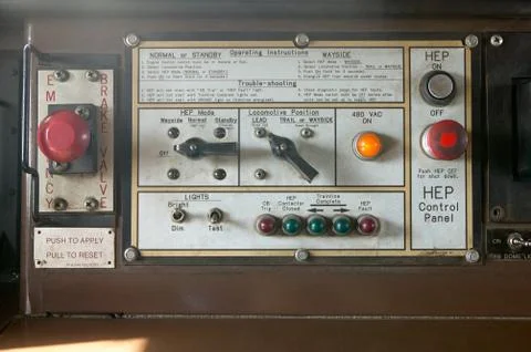 Close up view of a locomotive control panel Foto stock