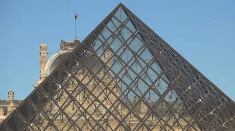 Close View Louvre Pyramid Monument Paris Central Attraction Public Landmark Stock Footage 60663406
