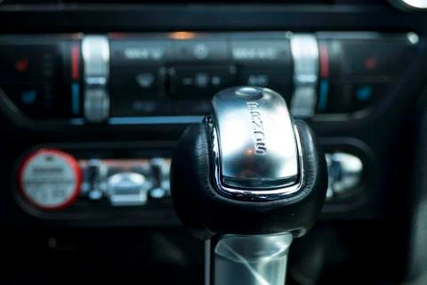 Close up view of a luxurious car shift gear. 스톡 사진