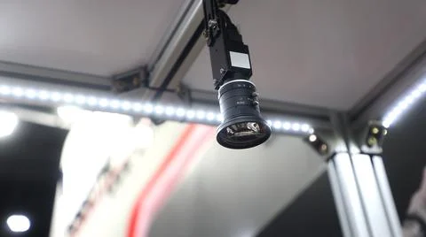 A close up view of  machine vision camera system. Stock Photos