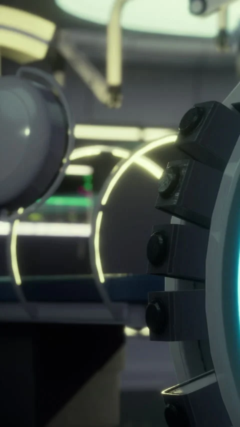 Close view of machinery in a modern workspace with lights and tech Stock Footage 334265130