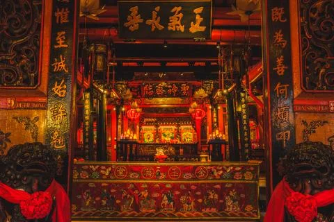 Close-up View of Main Altar Room at Thien Ie Kong Temple Stock Photos