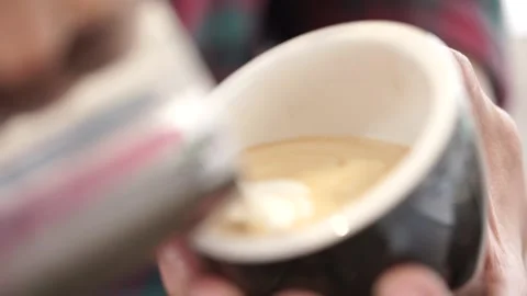 Close up view of making coffee latte art Stock Footage 259794001