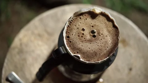 Close up view of making Vietnam drip coffee Stock Footage 259794004