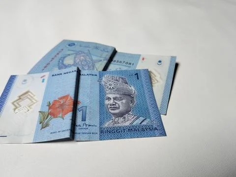 Close-up view of a Malaysian one Ringgit banknote featuring detailed currency  Foto stock