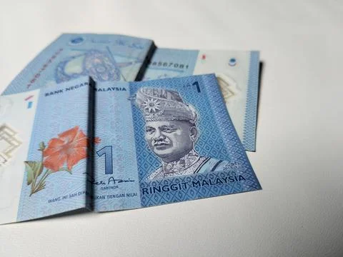 Close-up view of a Malaysian one Ringgit banknote featuring detailed currency  Foto stock