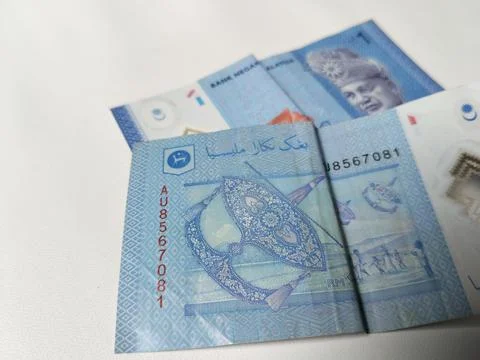 Close-up view of a Malaysian one Ringgit banknote featuring detailed currency  Foto stock