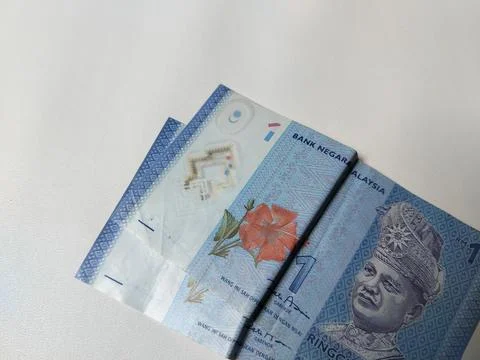 Close-up view of a Malaysian one Ringgit banknote featuring detailed currency  Foto stock