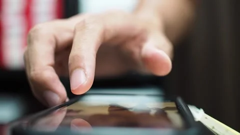 Close up view male hand scroll and swipe phone screen display on men dating app. Stock Footage 279962856