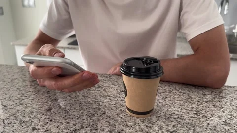 Close up view of male hands using smartphone scrolling, browsing, surfing Stock Footage 242278675