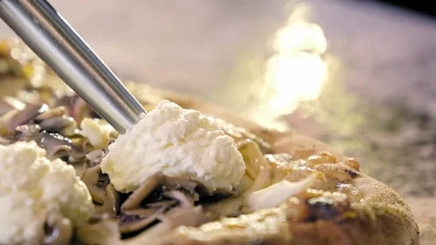 Close up view of a man chef cooking pizza. The process of making pizza at table Stock Footage 170232967