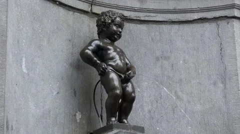 Close view of Manneken Pis statue, symbol of Brussels, Belgium Stock Footage 60956001