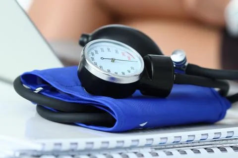 Close up view of manometer laying on working table Stock Photos