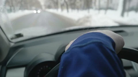 Close up view of man's hairy hand on steering wheel. Long hair on hand. Video stock 120639698