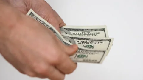 Close up view of man’s hands count hundred dollar bills Video stock 60624131