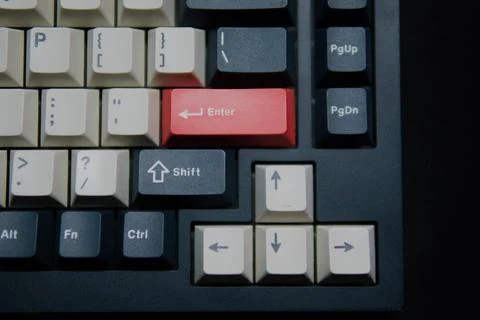 Close Up View of Mechanical Keyboard with Red Enter Key Stock Photos