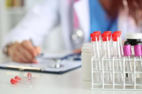 Close up view of medical flasks Stock Photos