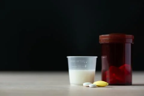 Close-up view of medications on the table Stock Photos