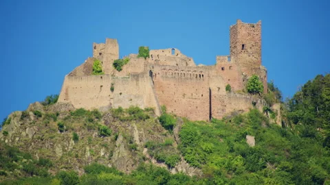 Close view of medieval castle ruins revealing weathered stone walls Stock Footage 327569460