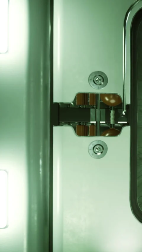 Close view of a metal hinge and light fixtures in a room setting Stock Footage 334263387