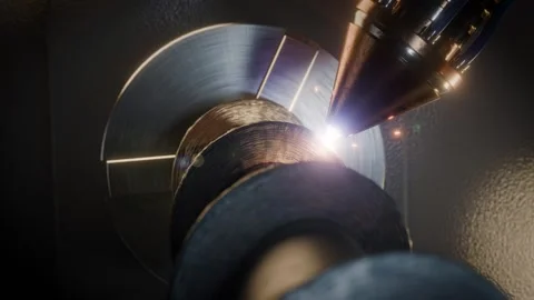A close-up view of a metal machining process with a laser cutting tool, sho.. Stock-Footage 308523153
