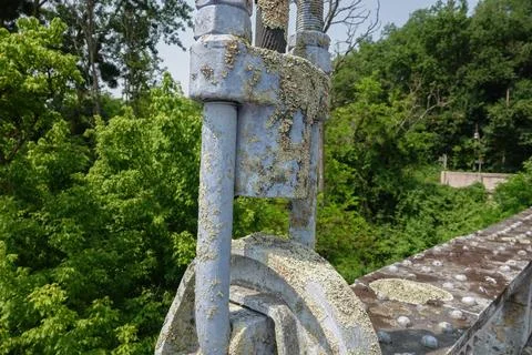 Up close view of a metal structure on Bridge showing lichen growth Stock Photos