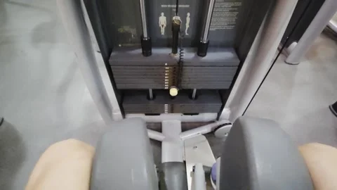 Close-up view of a metal weight stack on a gym strength training machine. F.. Stock Footage 342781882