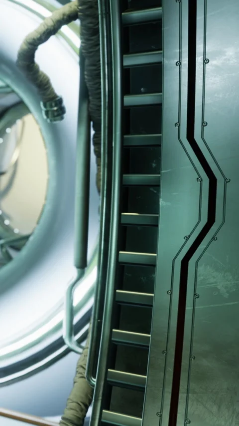 Close view of a metallic structure at a futuristic location with pipes 스톡 동영상 334262678