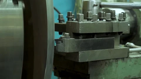 Close-up view of metalworking machine with various components and tools visible Video stock 312742879